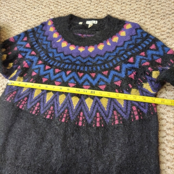 Time and Tru Med (8-10) Black Soot Combo Fuzzy Sweater Retro Colorful Fuzzy - Picture 9 of 13